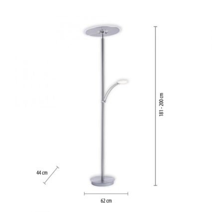 Paul Neuhaus 673-55 - Himmennettävä LED-lattiavalaisin ARTUR 2xLED/21W/230V+1xLED/6W kiiltävä kromi