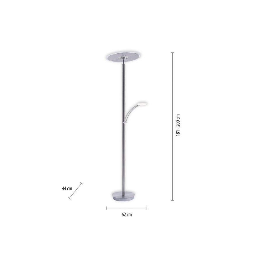 Paul Neuhaus 673-55 - Himmennettävä LED-lattiavalaisin ARTUR 2xLED/21W/230V+1xLED/6W kiiltävä kromi