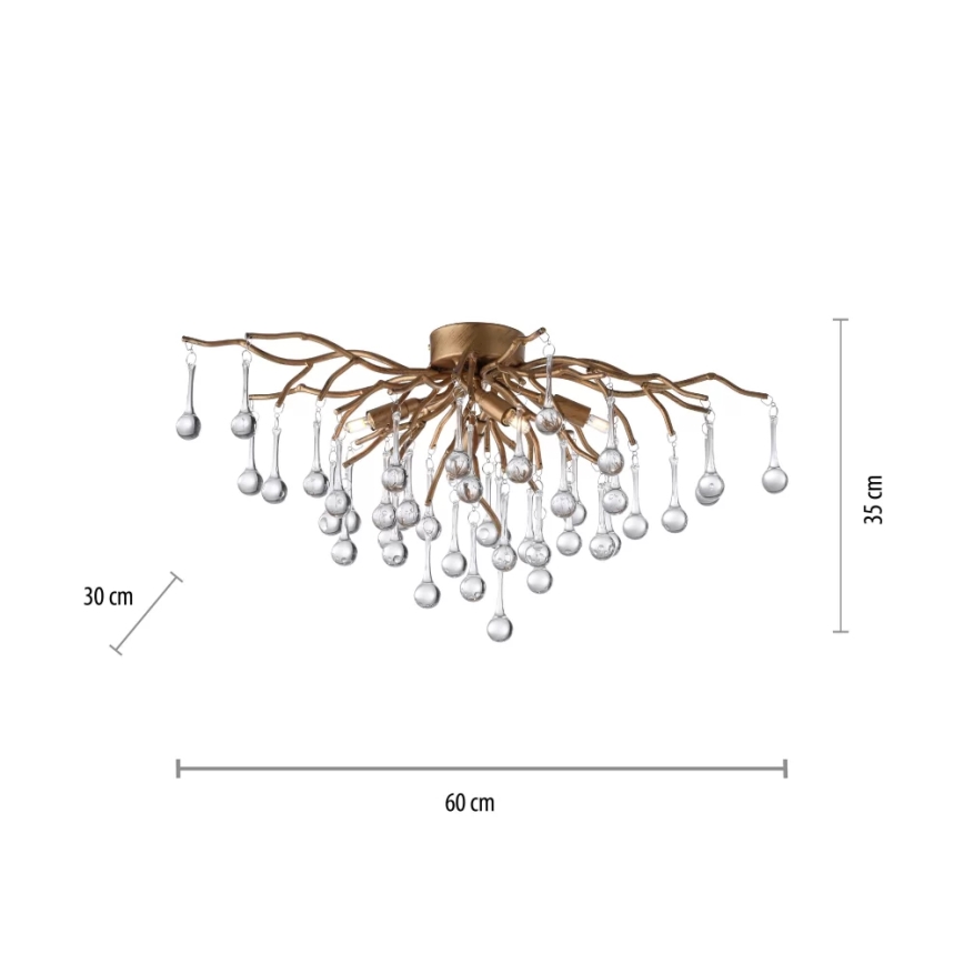Paul Neuhaus 8090-11 - Kiinteä kattokruunu ICICLE 4xG9/40W/230V 30x60 cm messinki