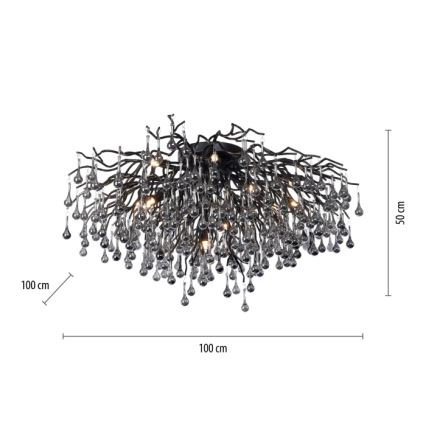 Paul Neuhaus 8092-18 - Pintakiinnitteinen kattokruunu ICICLE 14xG9/40W/230V halkaisija 100 cm musta