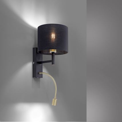 Paul Neuhaus 9646-18 - LED-seinälamppu ROBIN 1xE27/40W/230V + LED/2,1W musta