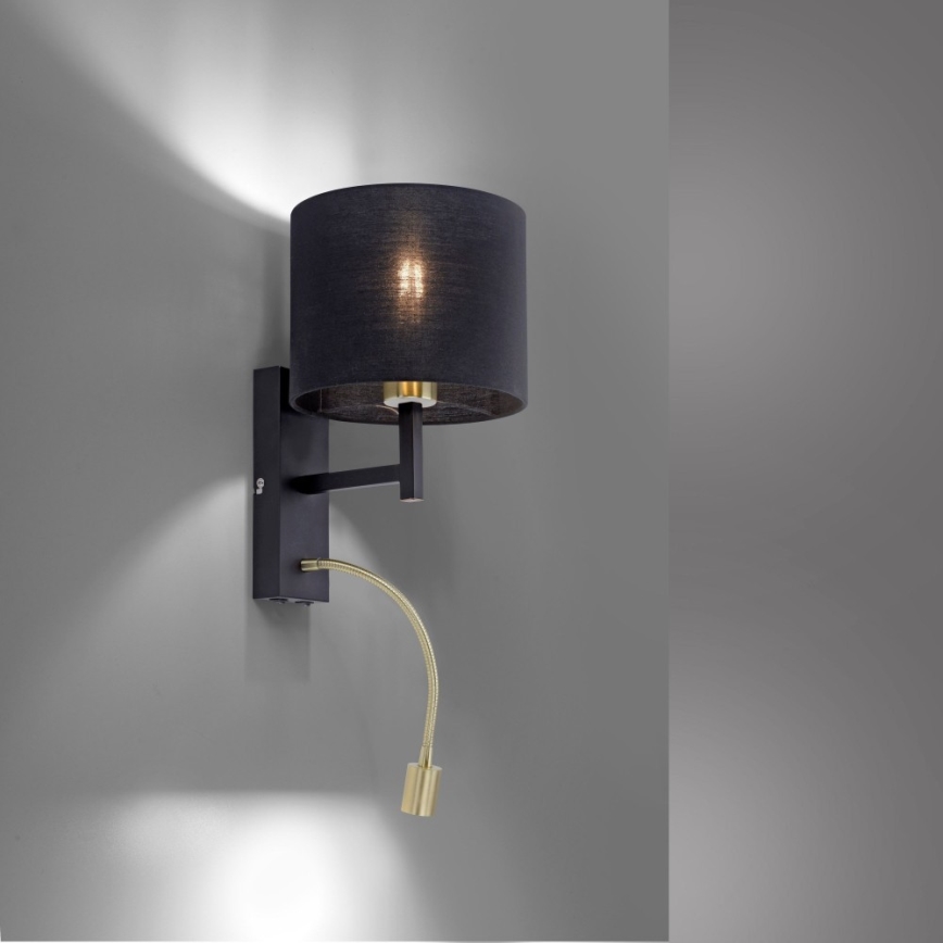 Paul Neuhaus 9646-18 - LED-seinälamppu ROBIN 1xE27/40W/230V + LED/2,1W musta