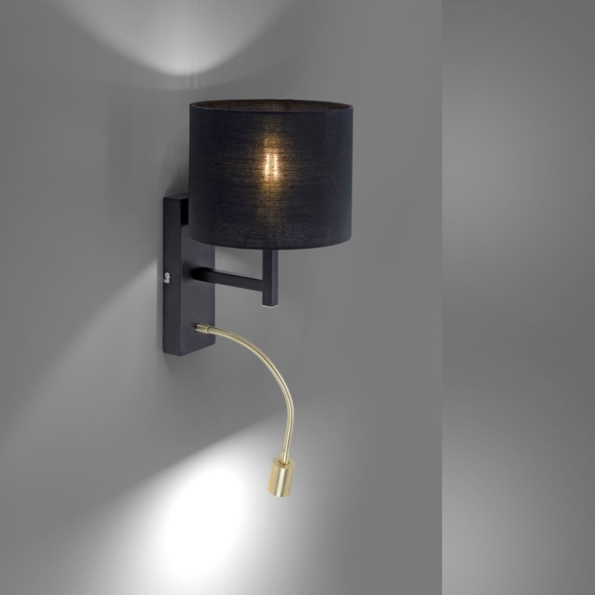 Paul Neuhaus 9646-18 - LED-seinälamppu ROBIN 1xE27/40W/230V + LED/2,1W musta