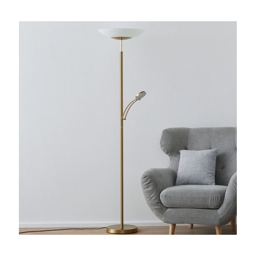 Paul Neuhaus - 655-60 - Himmennettävä LED-lattiavalaisin ALFRED 1xLED/28W/230V+1xLED/4W/230V messinki