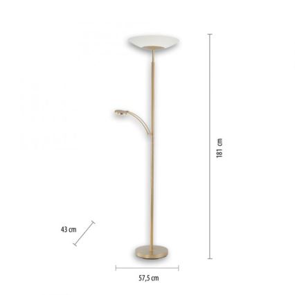 Paul Neuhaus - 655-60 - Himmennettävä LED-lattiavalaisin ALFRED 1xLED/28W/230V+1xLED/4W/230V messinki