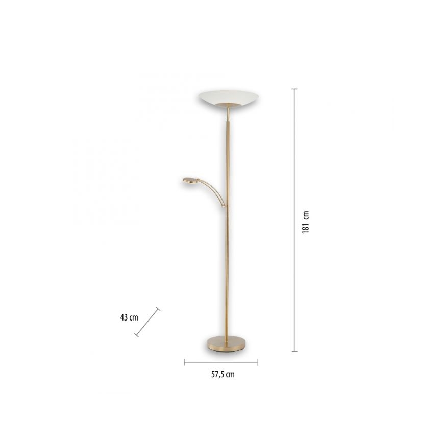 Paul Neuhaus - 655-60 - Himmennettävä LED-lattiavalaisin ALFRED 1xLED/28W/230V+1xLED/4W/230V messinki