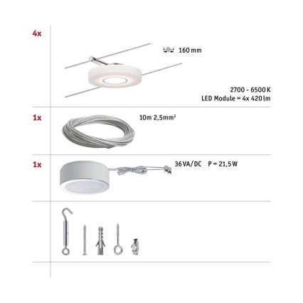 Paulmann 50109 - SETTI 4xLED/4,4W Himmennettävä kohdevalo johtosysteemiin SMART DISC 230V