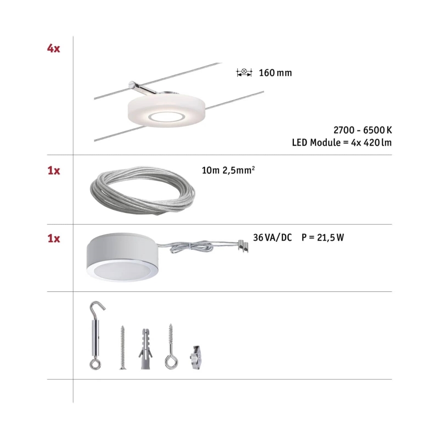 Paulmann 50109 - SETTI 4xLED/4,4W Himmennettävä kohdevalo johtosysteemiin SMART DISC 230V