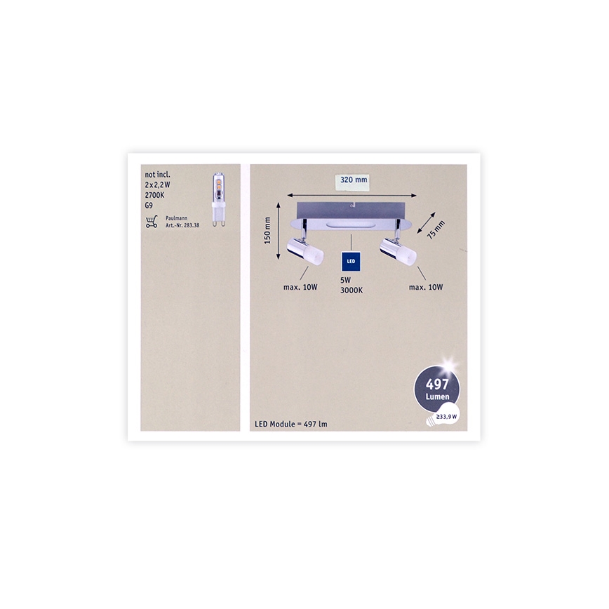 Paulmann 66647 - LED-kohdevalaisin 2xG9/10W/230V + LED/5W