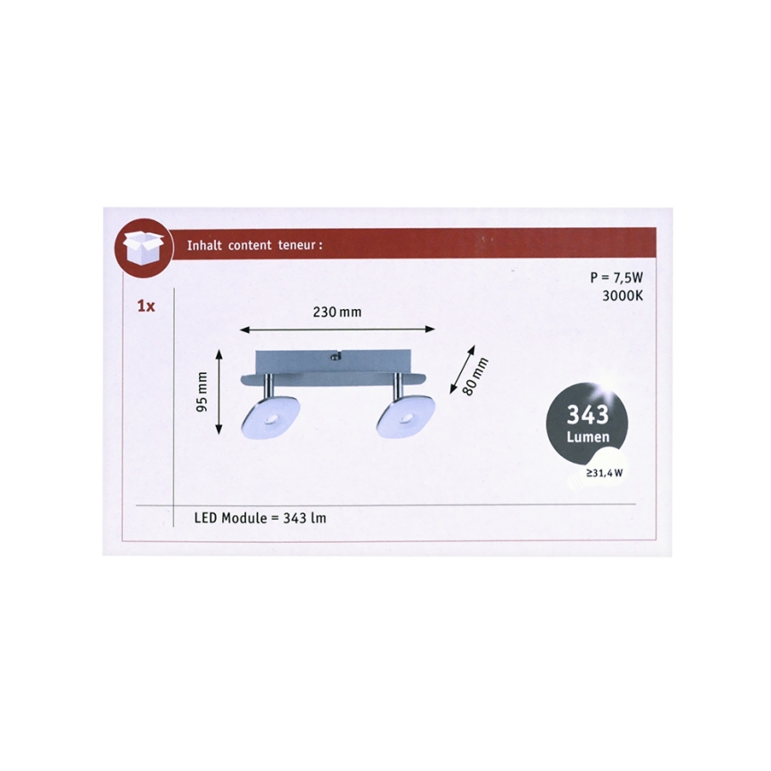 Paulmann 66651 - LED-kohdevalaisin SQUARELENSE 2xLED/3,2W/230V