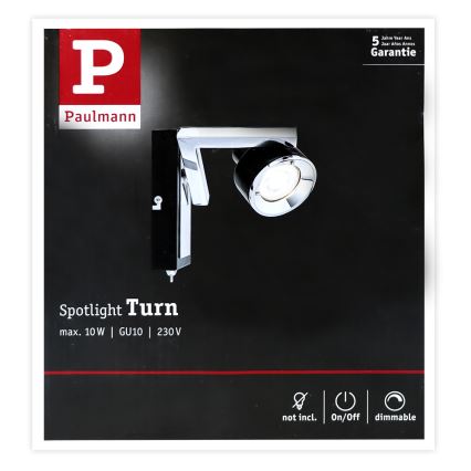 Paulmann 66670 - 1xGU10/10W Kohdevalo seinälle TURN 230V musta