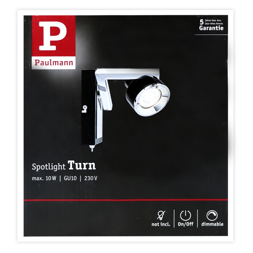 Paulmann 66670 - 1xGU10/10W Kohdevalo seinälle TURN 230V musta