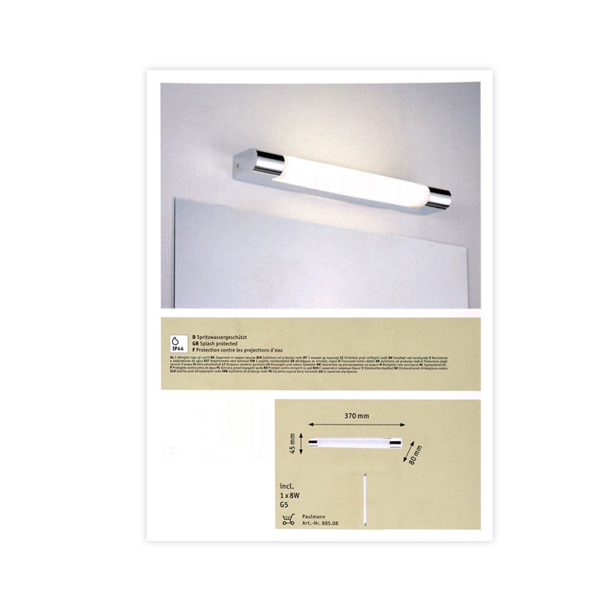 Paulmann 70360 -  1xG5/8W IP44 Kylpyhuoneen peilivalo MIZAR 230V