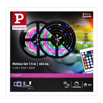 Paulmann 70514 - LED RGB / 15W himmennettävä nauha yksinkertainen 7,5m 230V + RC
