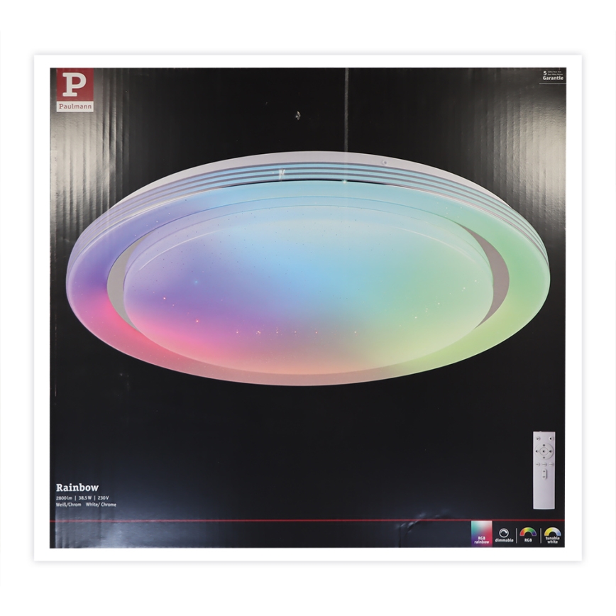 Paulmann 70547 - LED RGBW/38,5W Himmennettävä kattovalo RAINBOW 230V 3000-6500K + kauko-ohjain