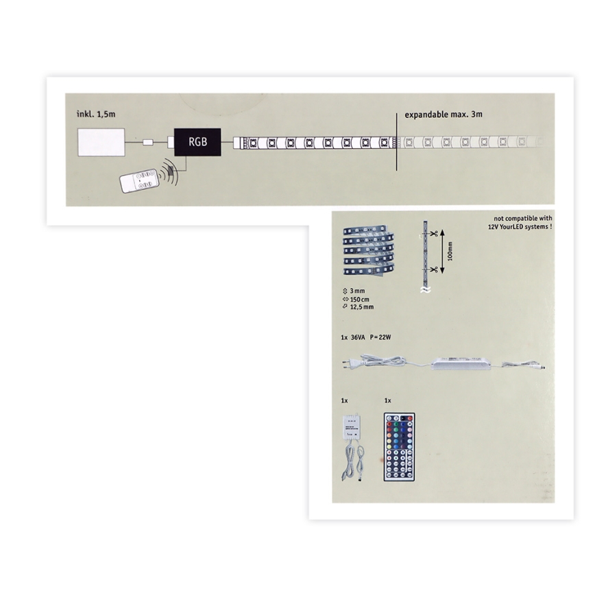 Paulmann 70587 - LED RGB/20W Himmennettävä nauha MAXLED 1,5m 230V + kauko-ohjain