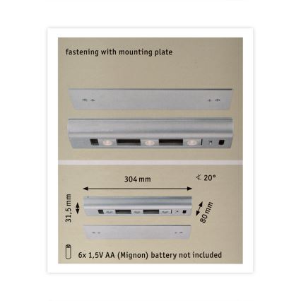 Paulmann 70640 - 3xLED / 0,5W Himmennettävä kaappivalaisin DIA 6xAA