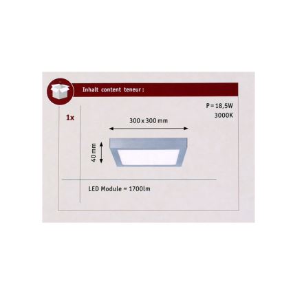 Paulmann 70650 - LED/17W Kattovalo LUNAR 230V 30x30 cm mattakromi