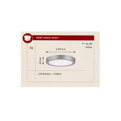 Paulmann 70655 - LED/17W Kattovalo LUNAR 230V halkaisija 30 cm mattakromi