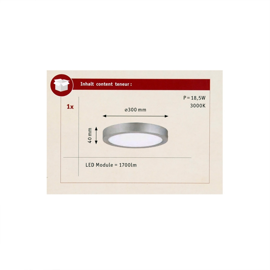 Paulmann 70655 - LED/17W Kattovalo LUNAR 230V halkaisija 30 cm mattakromi