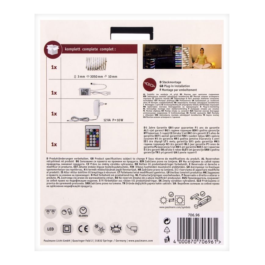 Paulmann 70696 - LED RGBW/8W Himmennettävä nauha DIGITAL 3m 230V + kaukosäädin