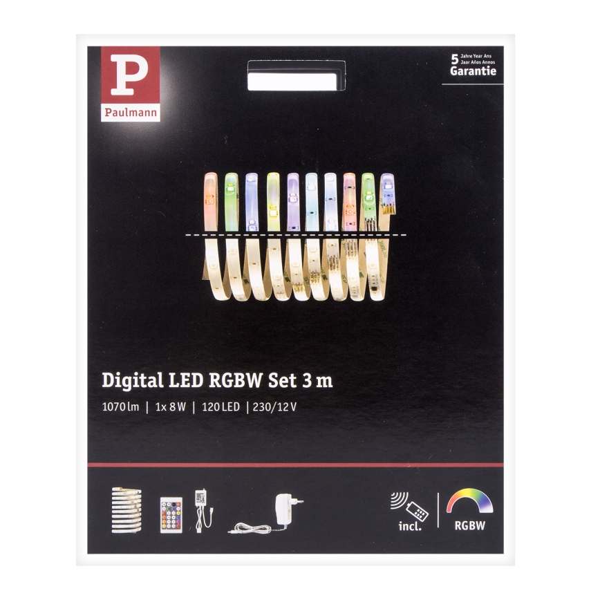 Paulmann 70696 - LED RGBW/8W Himmennettävä nauha DIGITAL 3m 230V + kaukosäädin