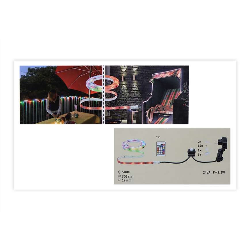 Paulmann 70698 -LED RGB/6,4W IP67 Himmennettävä valonauha ulkokäyttöön WATERLED 3m 230V+ kauko-ohjain