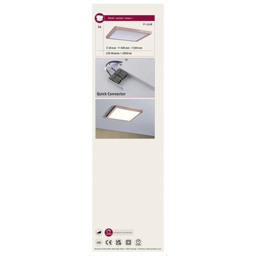 Paulmann 70873 - LED/24W Himmennyspaneeli ATRIA 230V 2700K 30x30 cm Ruusukulta