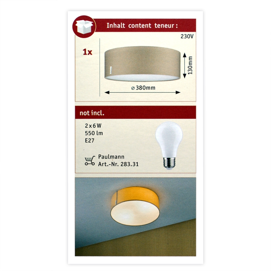 Paulmann 70952 - 2xE27/20W Kattovalo MARI 230V beige