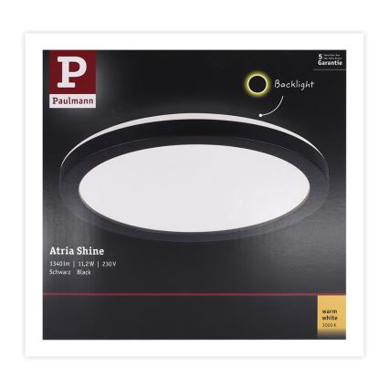 Paulmann 70997 - LED/11,2W Liitetty paneeli ATRIA 230V 3000K halkaisija 19 cm musta