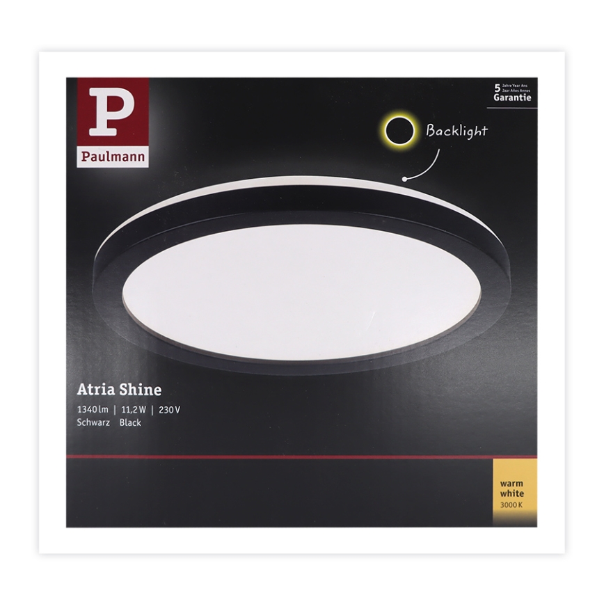 Paulmann 70997 - LED/11,2W Liitetty paneeli ATRIA 230V 3000K halkaisija 19 cm musta