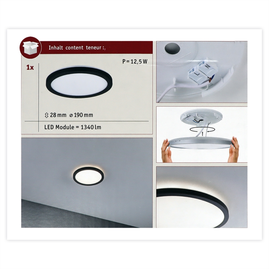 Paulmann 70997 - LED/11,2W Liitetty paneeli ATRIA 230V 3000K halkaisija 19 cm musta