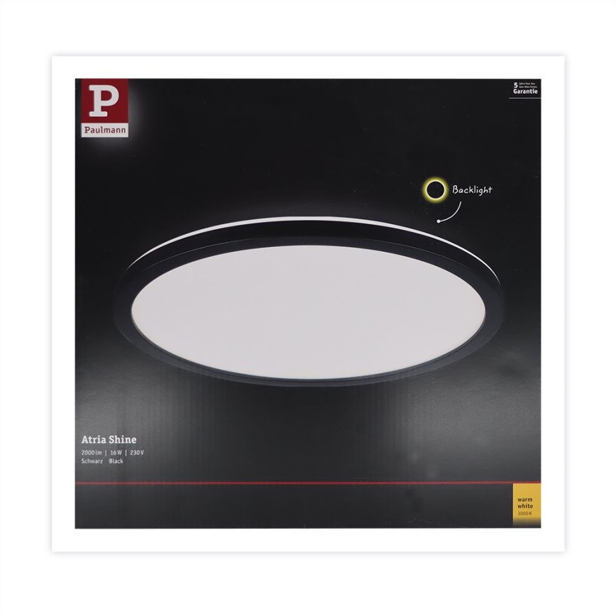 Paulmann 70998 - LED/16W Liitetty paneeli ATRIA 230V 3000K halkaisija 29,3 cm musta