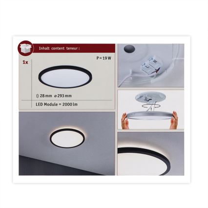 Paulmann 70998 - LED/16W Liitetty paneeli ATRIA 230V 3000K halkaisija 29,3 cm musta