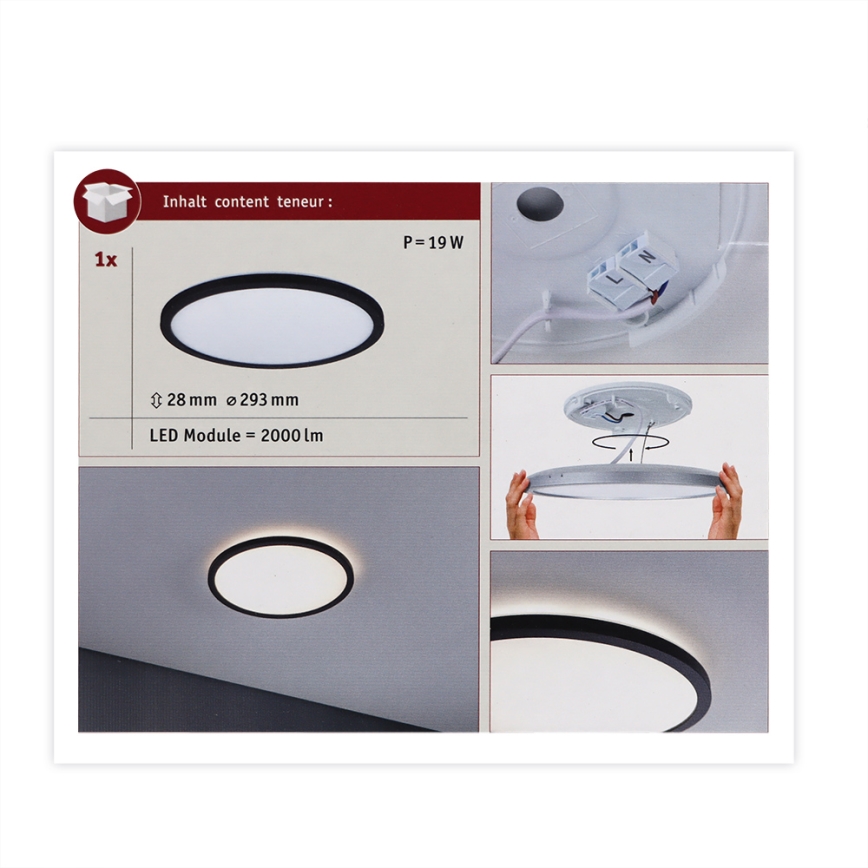 Paulmann 70998 - LED/16W Liitetty paneeli ATRIA 230V 3000K halkaisija 29,3 cm musta