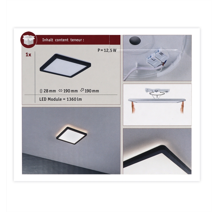 Paulmann 71000 - LED/11,2W Liitetty paneeli ATRIA 230V 3000K 19x19 cm musta