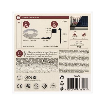 Paulmann 78896 - LED/0,3W IP44 Solar nauha 3m 1,2V 1000 mAh