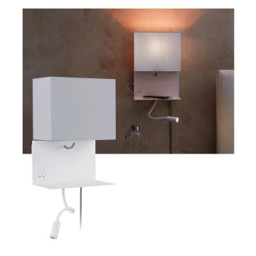 Paulmann 78913 - LED/2,5W + 1xE27/40W Seinävalaisin hyllyllä ja USB-portilla MERANI 230V valkoinen