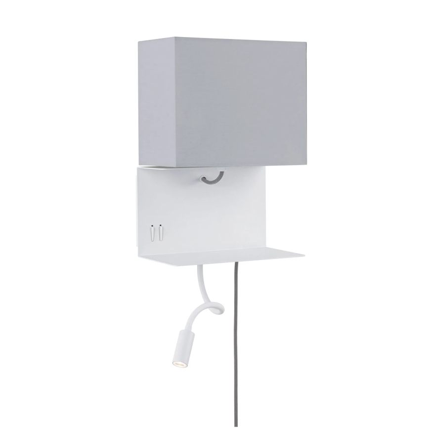 Paulmann 78913 - LED/2,5W + 1xE27/40W Seinävalaisin hyllyllä ja USB-portilla MERANI 230V valkoinen