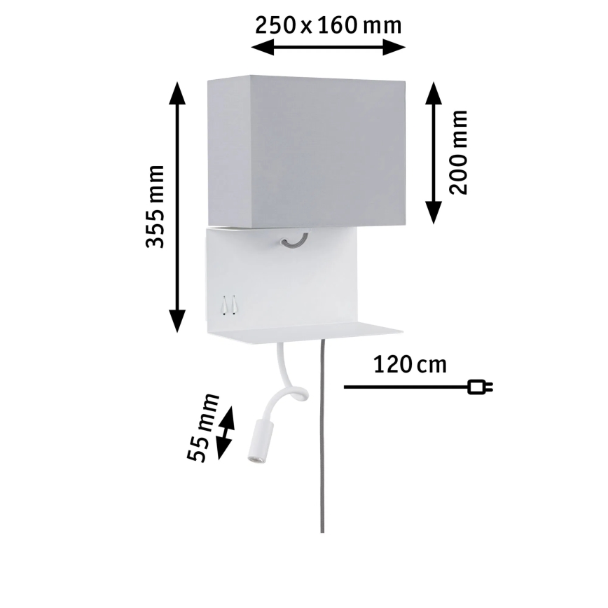 Paulmann 78913 - LED/2,5W + 1xE27/40W Seinävalaisin hyllyllä ja USB-portilla MERANI 230V valkoinen