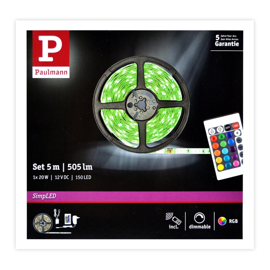 Paulmann 78978 - LED RGB / 20W himmennettävä nauha yksinkertainen 5m 230V + RC