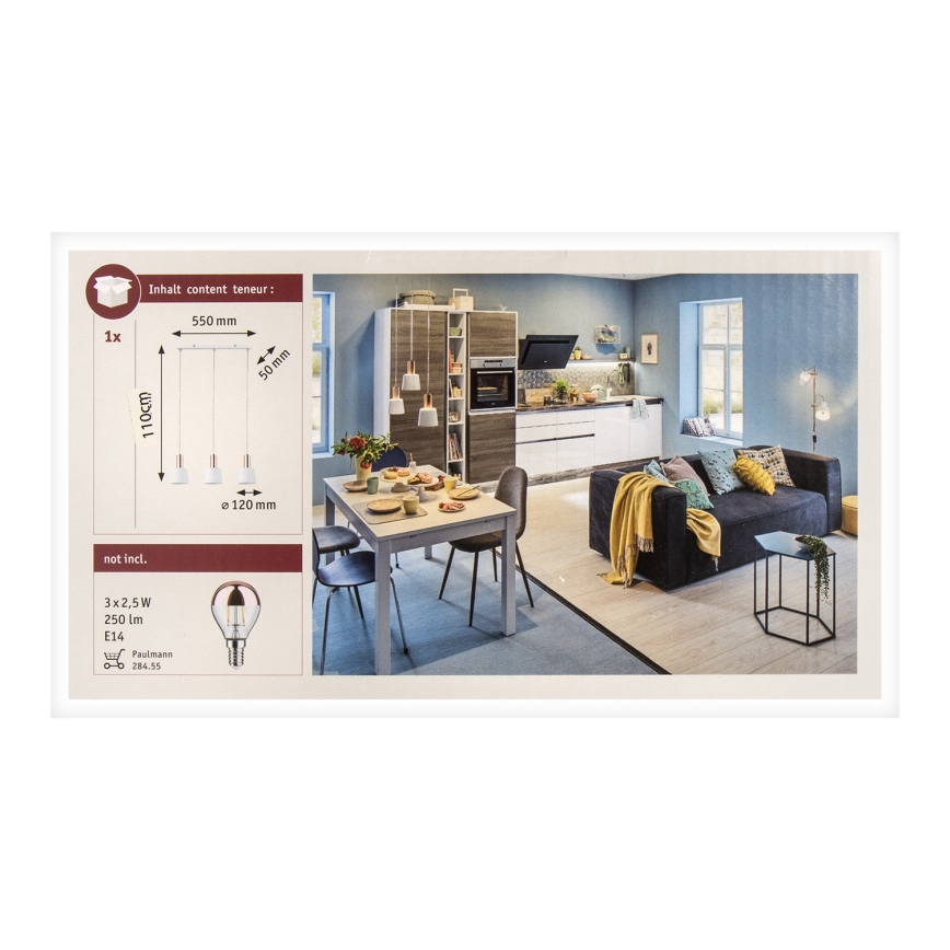 Paulmann 79657 - 3xE14/20W Kattokruunu johdossa NEORDIC HALDAR 230V