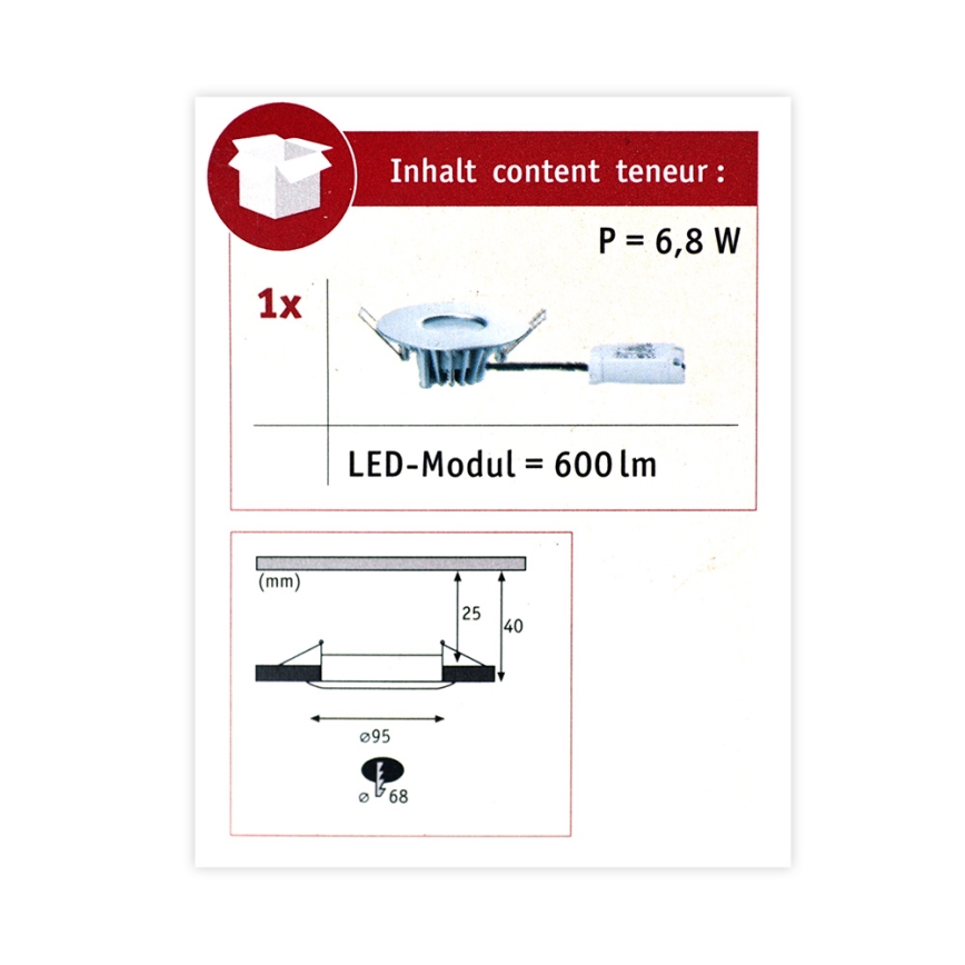 Paulmann 79668 - LED/6,8W IP44 Kylpyhuoneen upotettu valo HOUSE 230V