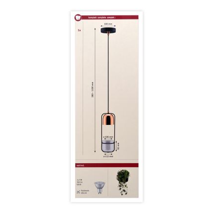 Paulmann 79749 - 1xGU10/20W Kattokruunu narulla FANJA 230V