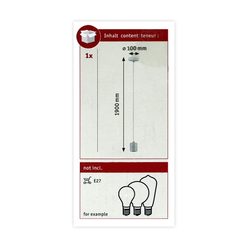 Paulmann 79750 - 1xE27/20W Kattokruunu johdossa NORDIN 230V