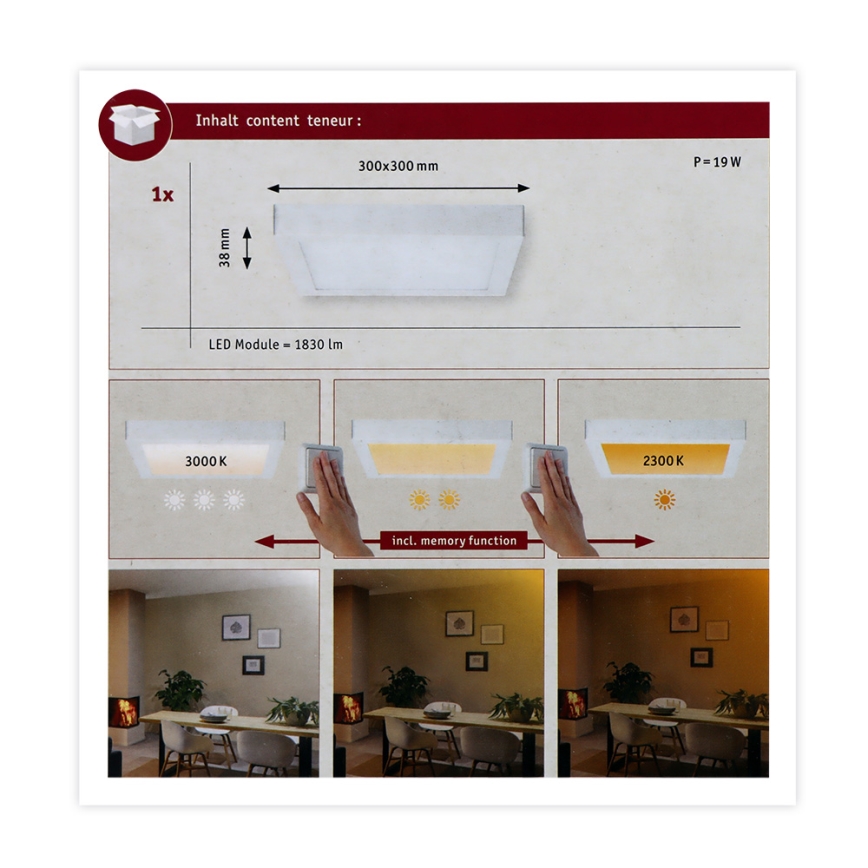 Paulmann 79801 - LED/13W Kattovalo CARPO 230V 2300/2500/3000K