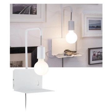 Paulmann 79812 - 1xE27/40W Seinävalaisin hyllyllä ja USB-portilla CALVANI 230V valkoinen