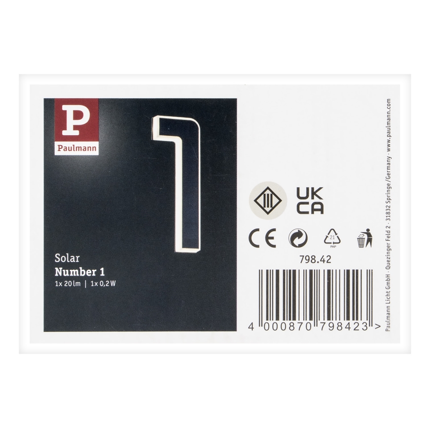 Paulmann 79842 - LED/0,2W IP44 Aurinkokenno talonumero 1,2V