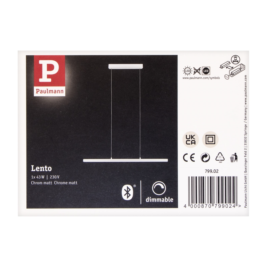 Paulmann 79902 - LED/43W Himmennettävä kattorkuunu johdossa SMART LENTO 230V 2700-6000K