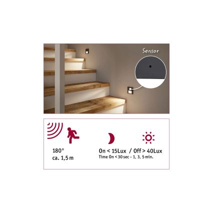 Paulmann 80003 - LED/1W Portaikon valo anturilla TSARO 230V Lead/mattakromi